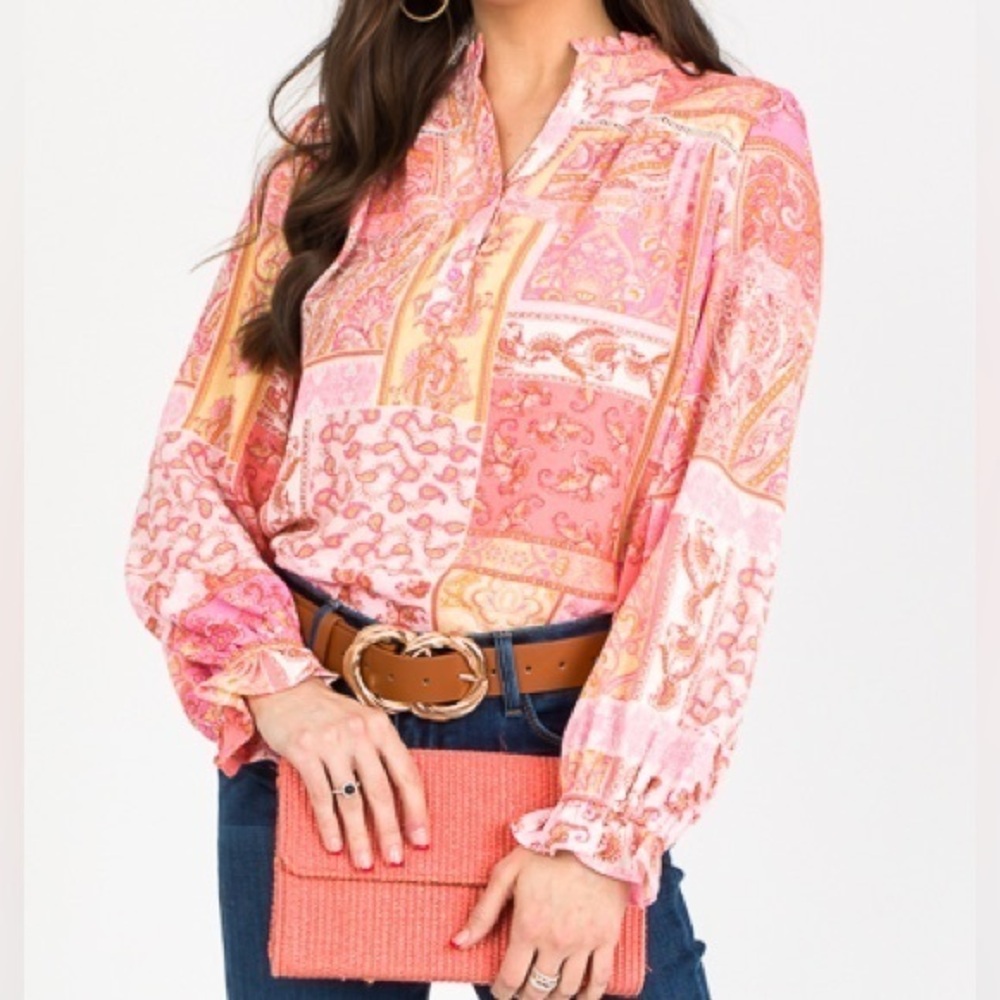 FATE Pennie Pink and yellow Paisley Blouse M